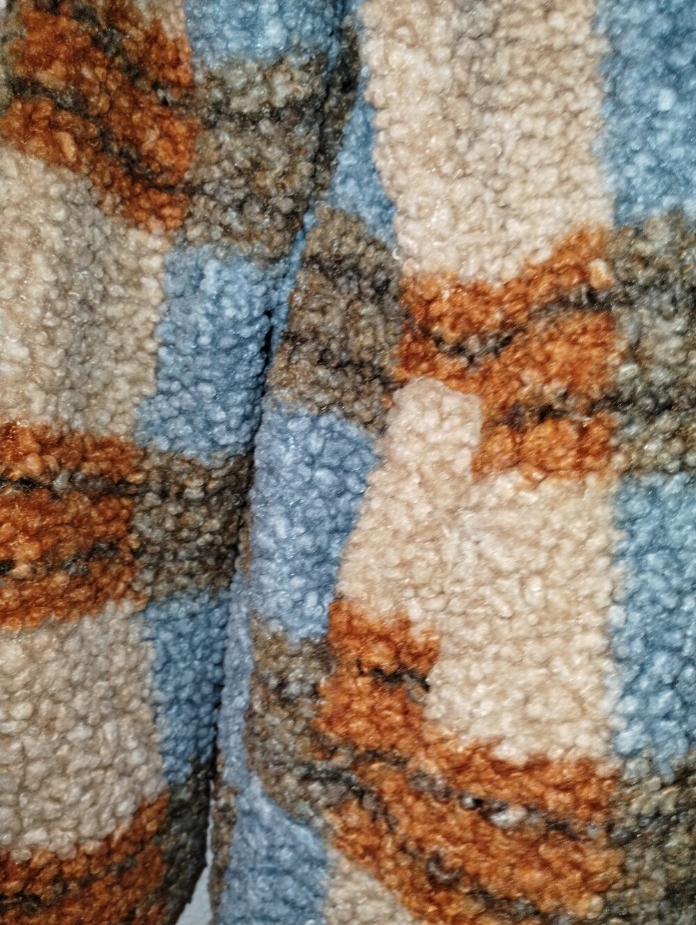 Cozy Plaid Sherpa Long Coat Plaid Blue, Tan & Brown Pockets sz XL - Picture 9 of 17